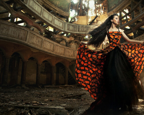 An actress in old, abandon theater An actress in old, abandon theater